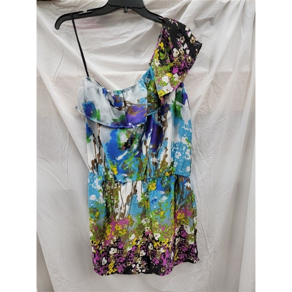 NWOT Glam Boutique S Watercolor Purple Blue 1 Shoulder Shift Dress 123117